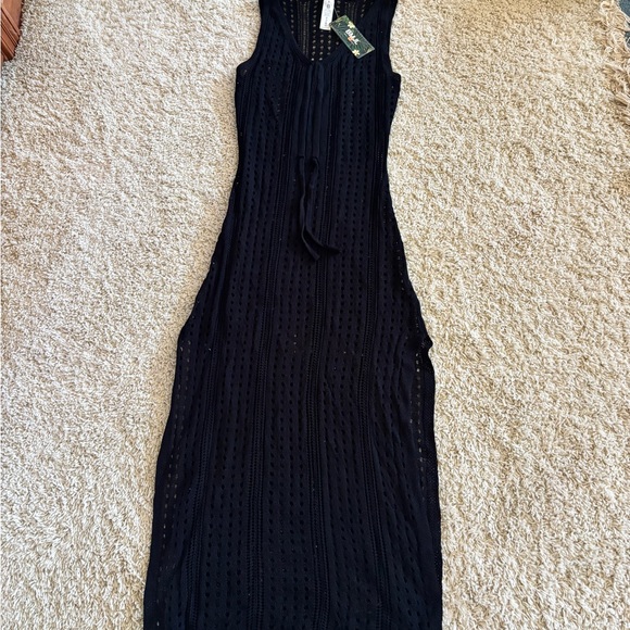 Black Ribbed Sleeveless V-Neck Sheath Coverup - Picture 1 of 3